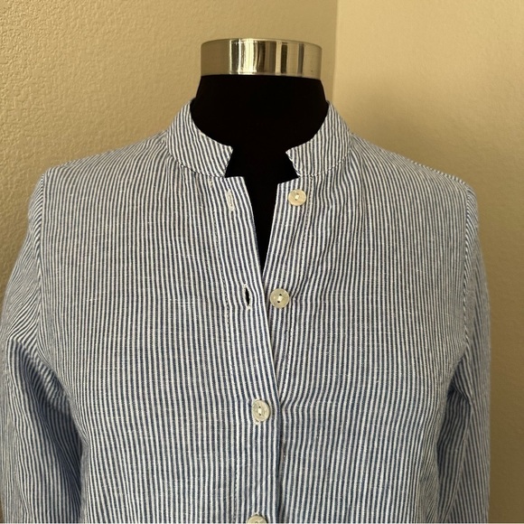 Tahari Linen Blend Stripped Button Up Lagenlook Long sleeves Shirt Size XS - Picture 3 of 10
